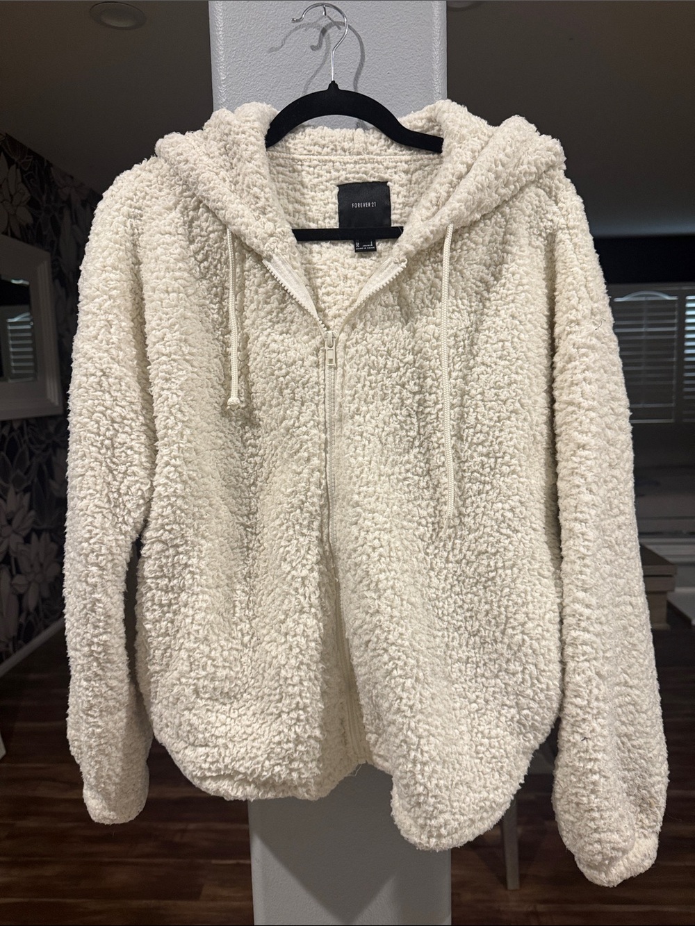 Forever 21 Cream Sherpa Zip Hoodie Jacket